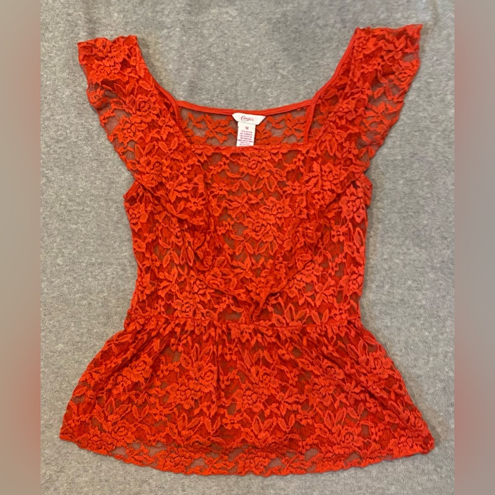 Red lace peplum top